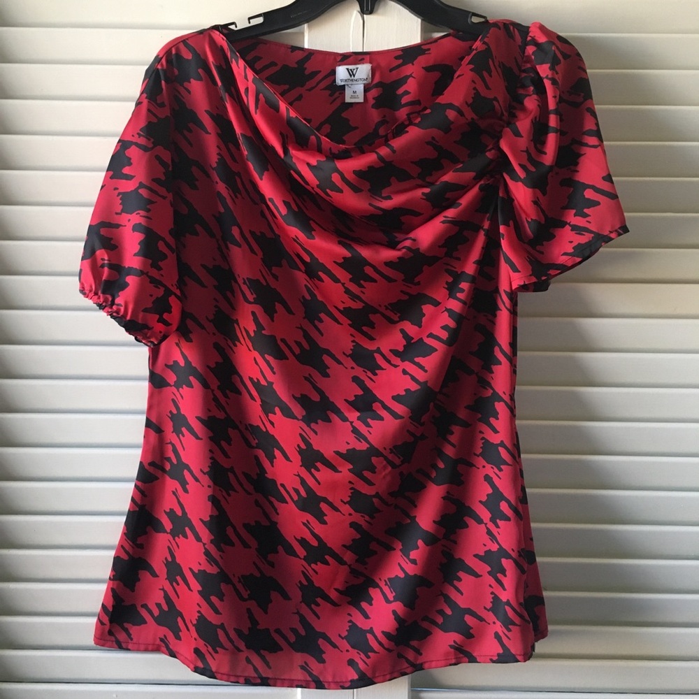 Asymmetrical Houndstooth Short Sleeve Blouse